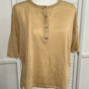 Skull Cashmere Linen Henley Tee Blouse Shirt